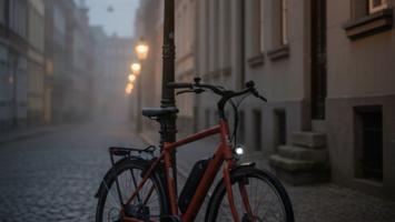 Dansk elcykel parkeret på Københavnsk brostensgade i morgenlys