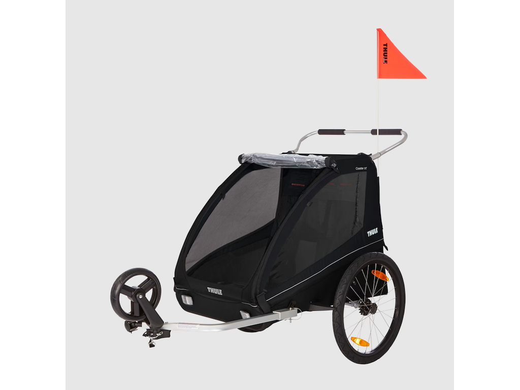 Thule Coaster XT sort cykeltrailer til to børn med tre hjul