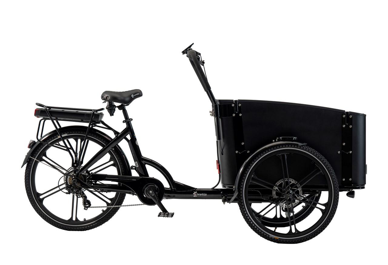 Cargobike of Sweden Flex sort el-ladcykel — plads til 4 børn med to bænke