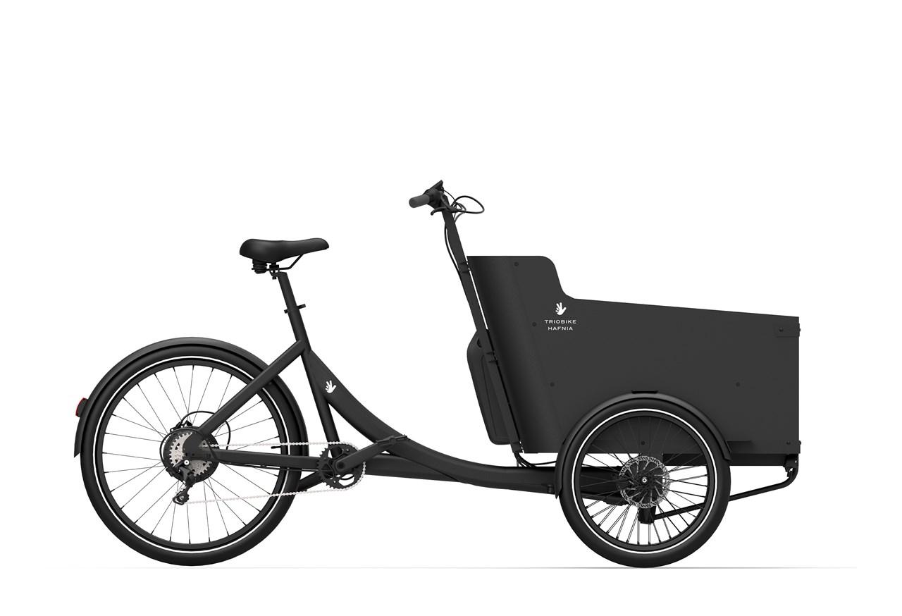 Triobike Hafnia sort el-ladcykel — 2-hjulet long john med lav stelramme