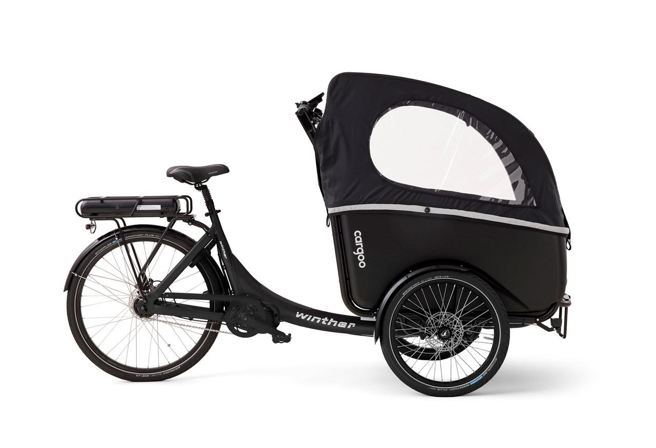 Winther Cargoo sort el-ladcykel — 3-hjulet familie-ladcykel fra Winther