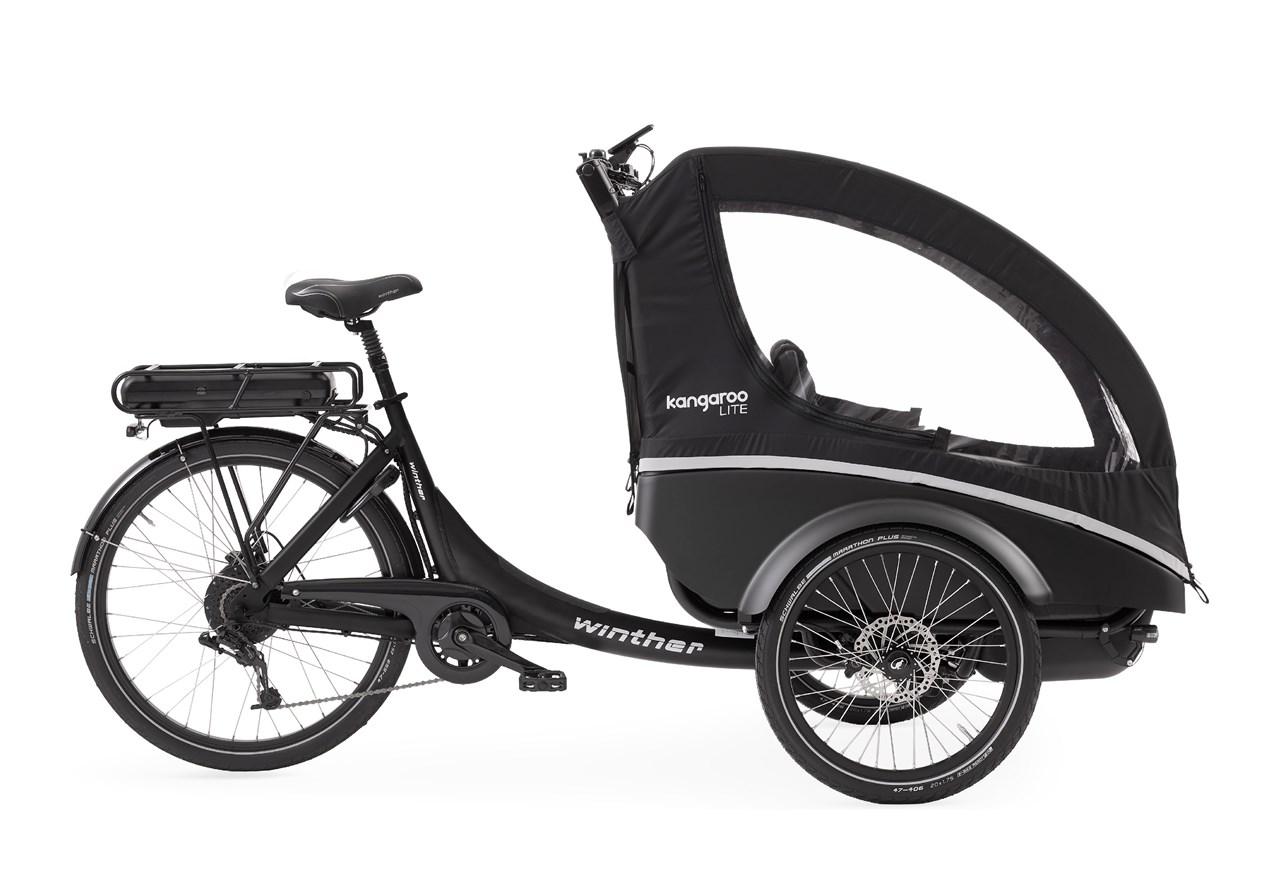 Winther Kangaroo Lite Bafang sort — 3-hjulet el-ladcykel til familien